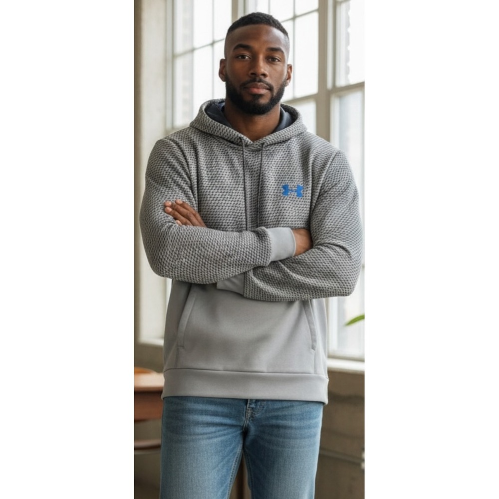 Under Armour Men's Gray Textured Logo Hoodie Sweatshirt MD